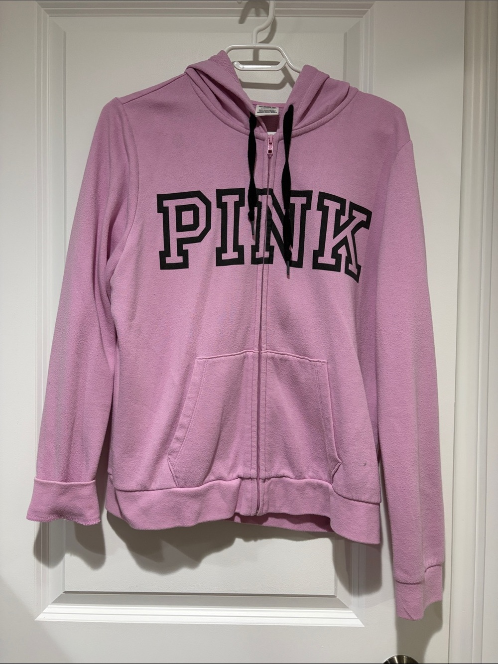 PINK Victoria's Secret Lilac Zip-Up Hoodie with Black Logo